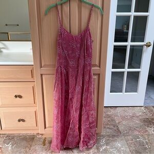 Vintage Y2K Chic ROSE PINK Florals Chiffon Women's Maxi Dress Sz XS/2 EUC